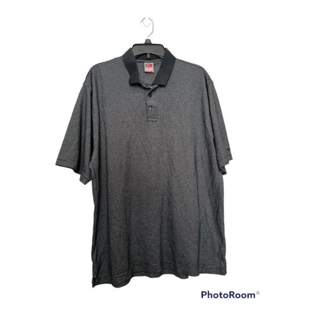 Nike polo‎ shirt black and gray striped size L